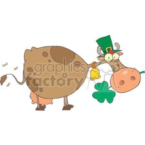 St. Patrick Cow with Shamrock in Mouth and Hat