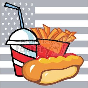 Fast Food Hot Dog Drink And French Fries with American Flag Background
