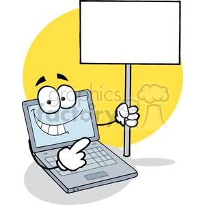 Laptop Cartoon Character Holding A Blank White Sign