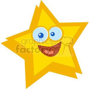 The clipart image shows a comical, cartoon star character with a smiling face. It is a vector image, meaning that it can be easily resized without losing its quality.
