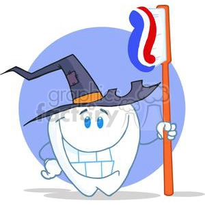 2954-Happy-Smiling-Halloween-Tooth-With-Toothbrush
