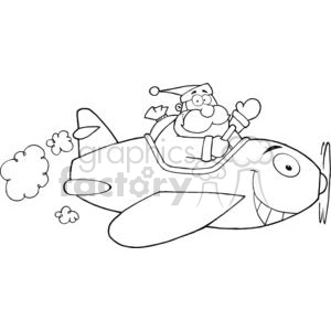 Outlined-Santa-Flying-With-Christmas-Plane
