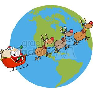 Santa-Waving-And-Flying-Above-Earth