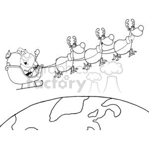 3341-Team-Of-Reindeer-And-Santa-In-His-Sleigh-Flying-Above-The-Globe