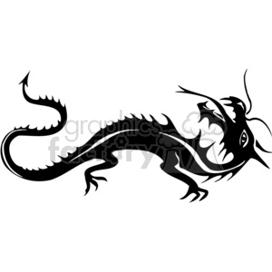 The image is a black and white clipart depiction of a stylized Chinese dragon. The dragon has prominent features like horns, a snout, whiskers, scales, and a long, flowing body that curls at the end. Its design is bold and simplified, making it suitable for vinyl decals, tattoos, or graphic designs.