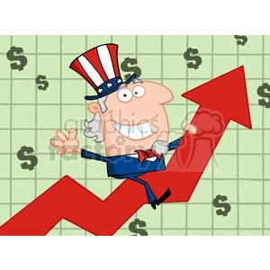 Cartoon Uncle Sam Riding Up On A Statistics Arrow of tax revenue