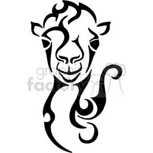 The clipart image depicts a stylized outline of a camel's face and neck. It is designed in a tribal or tattoo art style and is suitable for vinyl-ready applications.