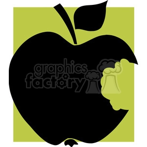 12912 RF Clipart Illustration Bitten  Apple Black Silhouette With Green Background