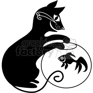 vector clip art illustration of black cat 044