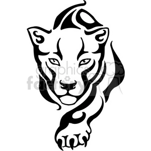 The clipart image is a black and white vector outline of a wild puma, also known as a mountain lion or cougar. The image shows the puma's head and upper body, with a focus on its clawed paws.
