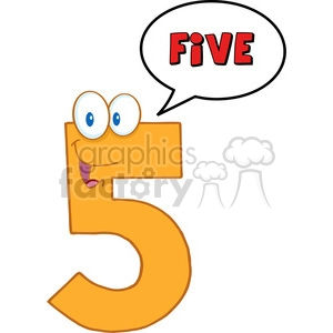 4999-Clipart-Illustration-of-Number-Five-Cartoon-Mascot-Character-With-Speech-Bubble