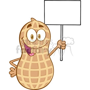 Peanut Cartoon Mascot Character Holding Up A Blank Sign
