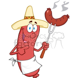 Happy Sausage With Mexican Hat And Sausage On Fork