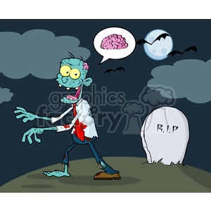 5083-Blue-Zombie-Walking-With-Hands-In-Front-And-Speech-Bubble-With-Brain-Royalty-Free-RF-Clipart-Image