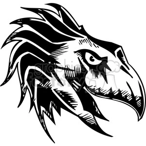 This image displays a stylized, black and white graphical representation of an eagle's head. The art presents the eagle in a fierce and aggressive manner, with bold, sharp lines that could be reflective of a tribal or tattoo design aesthetic. The details and styling suggest that it may be suitable for various applications, such as vinyl decals, tattoos, or graphic design work that requires a motif of wild animal ferocity.