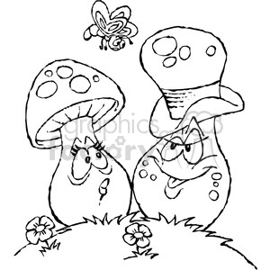 black and white cartoon mushrooms