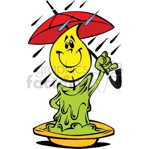 The clipart image shows a cartoon character of a candle holding an umbrella in the rain, while wearing a comical expression. The image is meant to be funny and silly, featuring a candle as a personified character dealing with inclement weather.