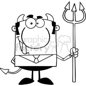Clipart of Smiling Devil Boss With A Trident