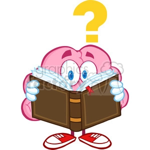5840 Royalty Free Clip Art Surprised Brain Cartoon Character Reading A Book With Question Mark