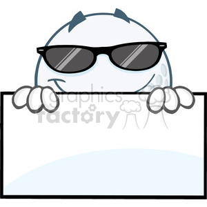 5744 Royalty Free Clip Art Smiling Golf Ball With Sunglasses Hiding Behind A Sign