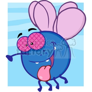 This is a playful and colorful clipart image of a funny-looking blue insect. It has large pinkish wings, oversized pink checkered-eye glasses, a silly expression with its tongue sticking out, and six legs. The background is a simple blue gradient, giving the impression of a sky.