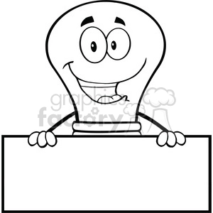 6030 Royalty Free Clip Art Smiling Light Buble Cartoon Character Over Blank Sign