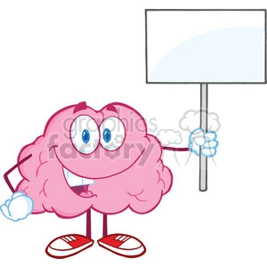 5858 Royalty Free Clip Art Happy Brain Character Holding Up A Blank Sign