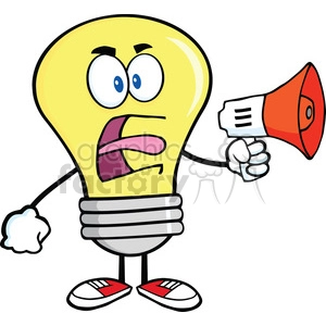 6070 Royalty Free Clip Art Angry Light Bulb Cartoon Character Screaming Into Megaphone