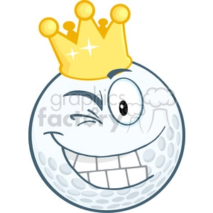 5711 Royalty Free Clip Art Happy Golf Ball Cartoon Character With Gold Crown Winking