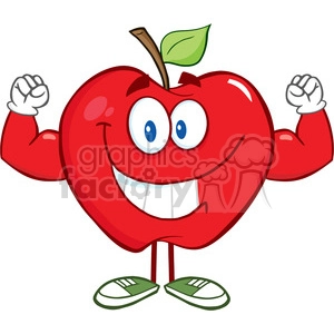 5759 Royalty Free Clip Art Smiling Apple Cartoon Mascot Character With Muscle Arms