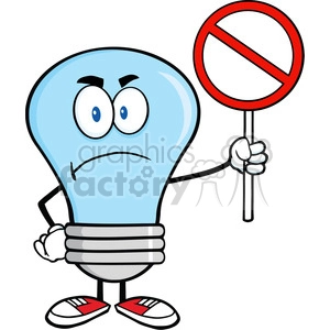 6050 Royalty Free Clip Art Angry Blue Light Bulb Character Holding up A Red Forbidden Sign