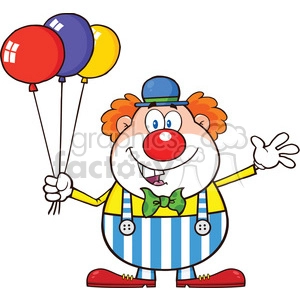 Royalty Free RF Clipart Illustration Funny Clown Cartoon Character With Balloons And Waving