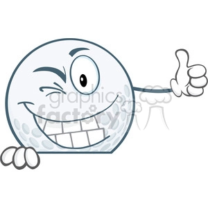 5730 Royalty Free Clip Art Winking Golf Ball Holding A Thumb Up Over Sign