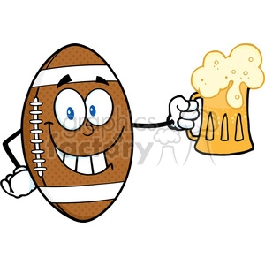 6590 Royalty Free Clip Art Smiling American Football Ball Cartoon Character Holding A Beer