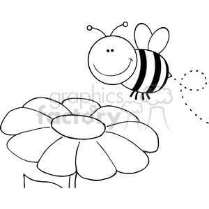5596 Royalty Free Clip Art Smiling Bumble Bee Flying Over Flower