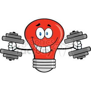 6110 Royalty Free Clip Art Smiling Red Light Bulb Cartoon Character Training With Dumbbells