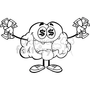 5985 Royalty Free Clip Art Money Loving Brain Cartoon Character