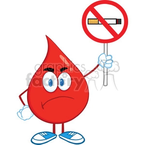 6172 Royalty Free Clip Art Angry Red Blood Drop Cartoon Character Holding up A No Smoking Sign