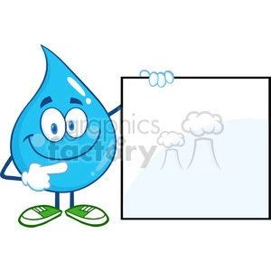 6215 Royalty Free Clip Art Water Drop Cartoon Mascot Character Showing A Blank Sign