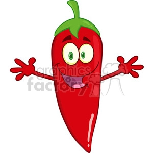 6783 Royalty Free Clip Art Smiling Red Chili Pepper Cartoon Mascot Character With Welcoming Open Arms