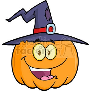 6644 Royalty Free Clip Art Happy Halloween Pumpkin With A Witch Hat Cartoon Mascot Illustration