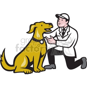 veterinarian kneeling with dog