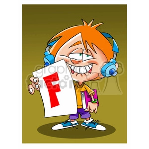 vector child holding up report card big F cartoon