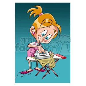 vector girl ironing clothes cartoon