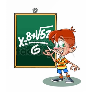 The clipart image shows a cartoon child, a student in a math class at school.