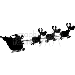 Black Silhouettes Of Santa Claus In Flight With His Reindeer And Sleigh Vector Illustration Isolated On White Background