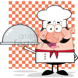 6837_Royalty_Free_Clip_Art_Happy_Chef_Cartoon_Character_Holding_A_Platter