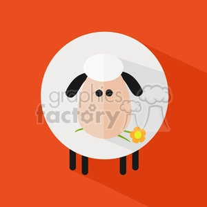 8225 Royalty Free RF Clipart Illustration Cute White Sheep With A Flower Modern Flat Design Vector Illustration