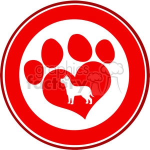 Royalty Free RF Clipart Illustration Love Paw Print Red Circle Banner Design With Dog Silhouette