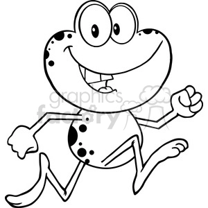 Royalty Free RF Clipart Illustration Black And White Cute Frog Cartoon Character Running